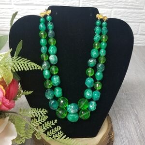 Vintage green plastic beaded choker necklace